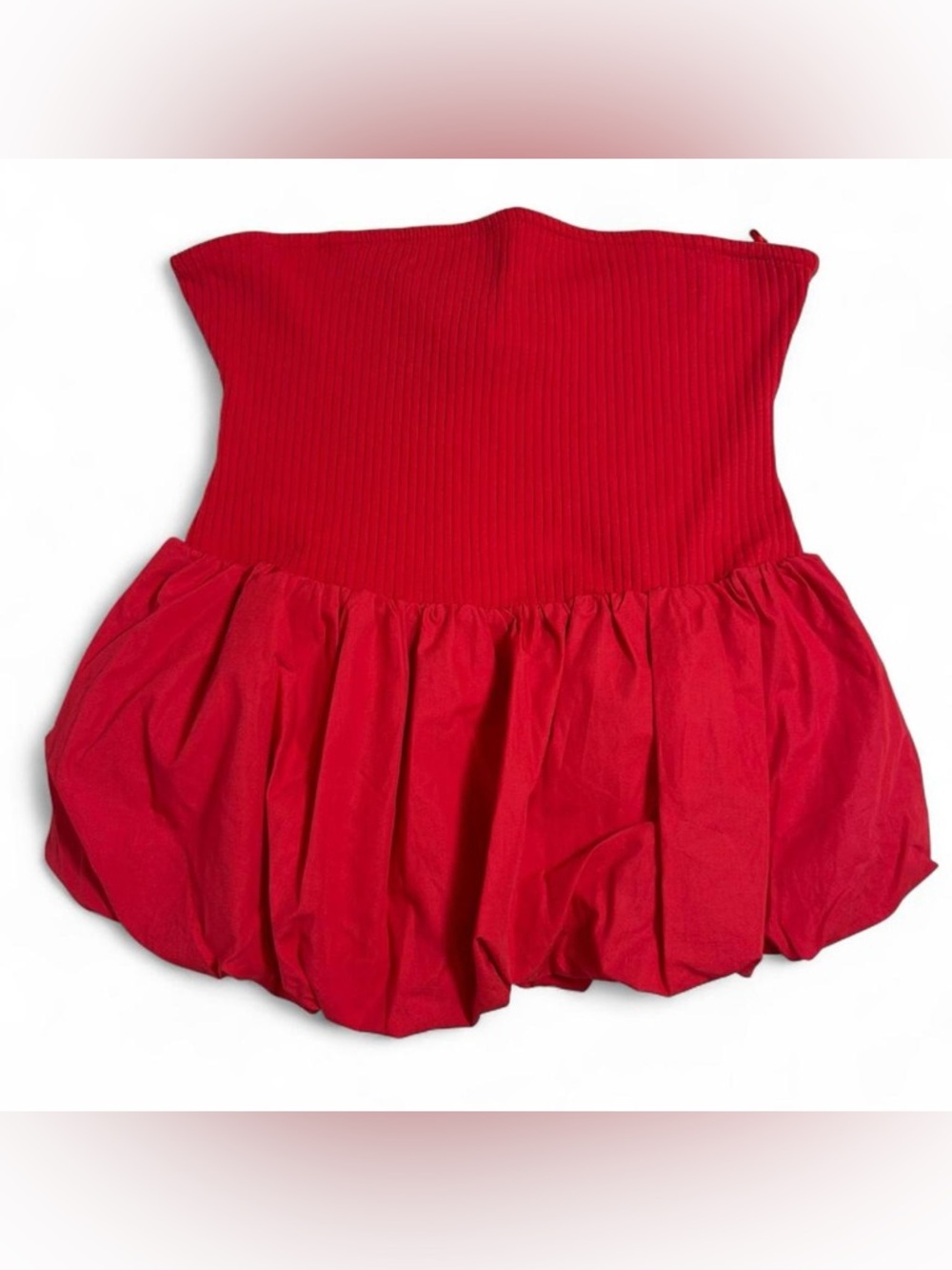 Maeve Red Strapless Top XL Smocked Bubble Hem Anthropologie